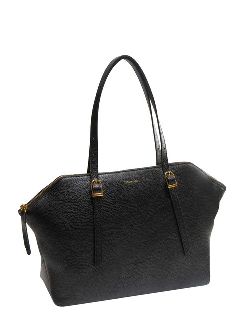 CHERRY Hammered leather shoulder shopping bag Black - Women&rsquo;s Bags