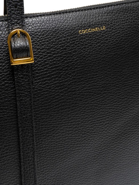 CHERRY Hammered leather shoulder shopping bag Black - Women&rsquo;s Bags