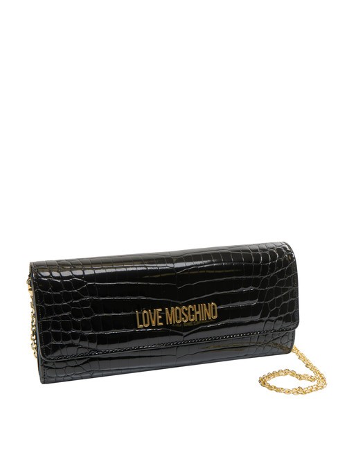 SHINY CROCO Slim clutch with metal shoulder strap Black - Women’s Bags