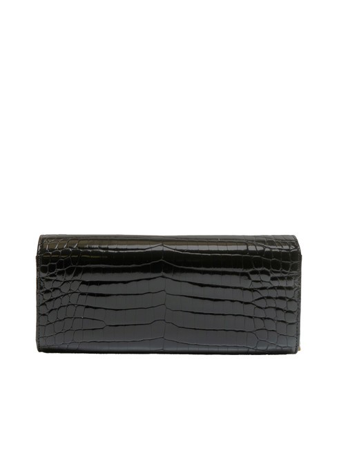 SHINY CROCO Slim clutch with metal shoulder strap Black - Women’s Bags