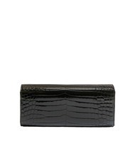 LOVE MOSCHINO SHINY CROCO Slim clutch with metal shoulder strap Black - Women’s Bags - 3