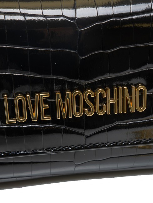 SHINY CROCO Slim clutch with metal shoulder strap Black - Women’s Bags