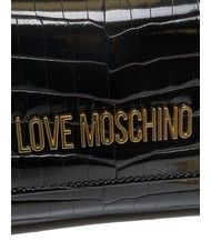 LOVE MOSCHINO SHINY CROCO Slim clutch with metal shoulder strap Black - Women’s Bags - 4