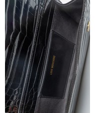 LOVE MOSCHINO SHINY CROCO Slim clutch with metal shoulder strap Black - Women’s Bags - 5