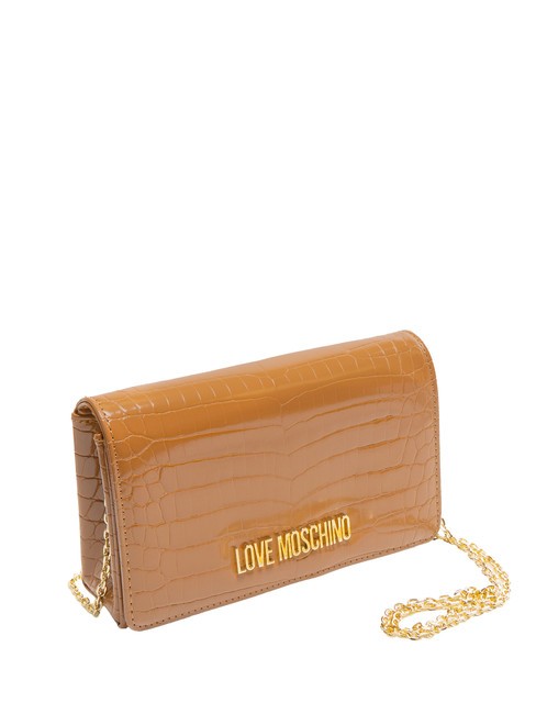 SHINY CROCO Clutch with metal shoulder strap walnuts - Women’s Bags
