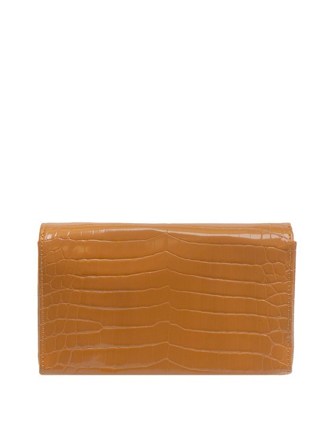 SHINY CROCO Clutch with metal shoulder strap walnuts - Women’s Bags
