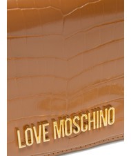 LOVE MOSCHINO SHINY CROCO Clutch with metal shoulder strap walnuts - Women’s Bags - 4