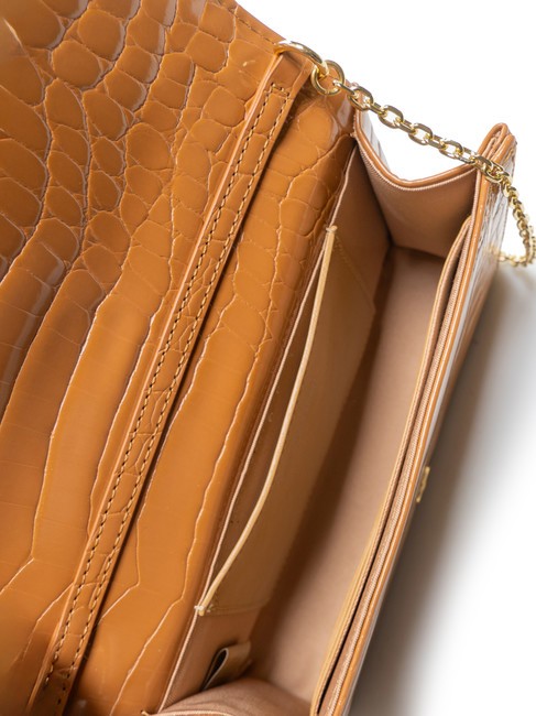 SHINY CROCO Clutch with metal shoulder strap walnuts - Women’s Bags