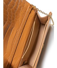 LOVE MOSCHINO SHINY CROCO Clutch with metal shoulder strap walnuts - Women’s Bags - 5