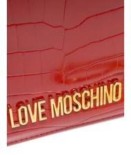 LOVE MOSCHINO SHINY CROCO Clutch with metal shoulder strap RED - Women&rsquo;s Bags - 3