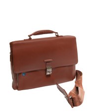 PIQUADRO CAMPIONARIO - BLUE SQUARE OUT Leather briefcase for 15" laptop BROWN - Work Briefcases - 2