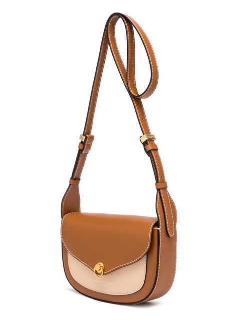 ISA Leather bag with flap, shoulder strap caramel-cream - Women’s Bags