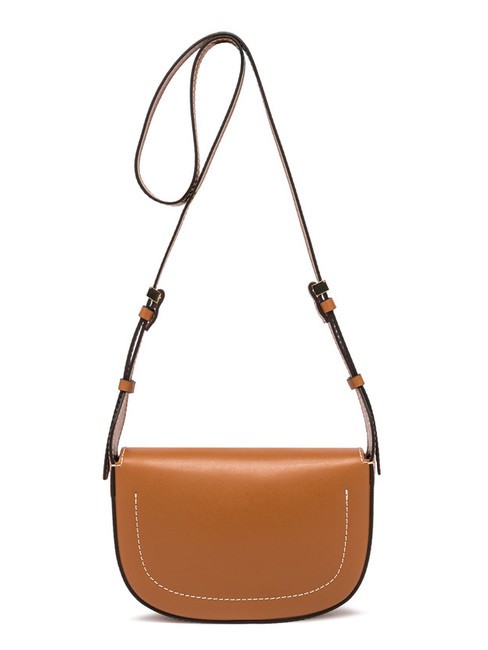 ISA Leather bag with flap, shoulder strap caramel-cream - Women’s Bags