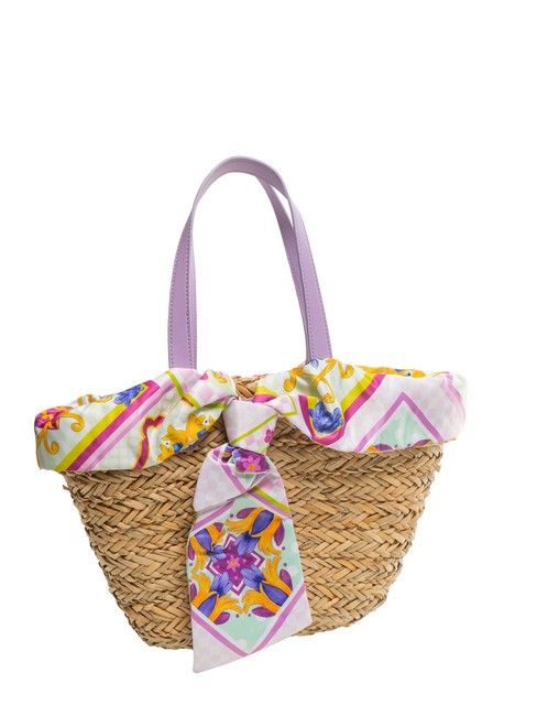 JAVA Medium straw beach bag purple - Women’s Bags