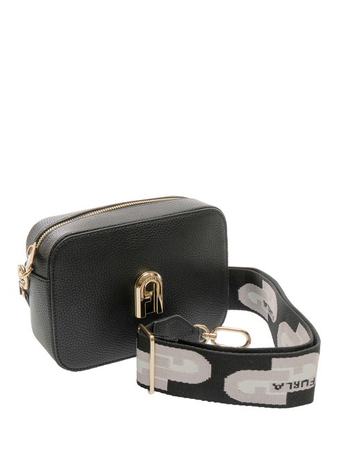 GARDENIA Camera case bag in keria print leather black+ice tones - Women’s Bags