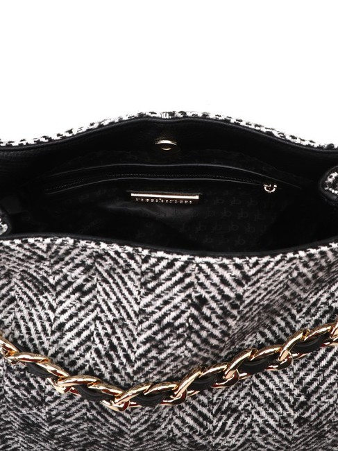 ADELE Herringbone fabric bag with shoulder strap black wool - Women’s Bags