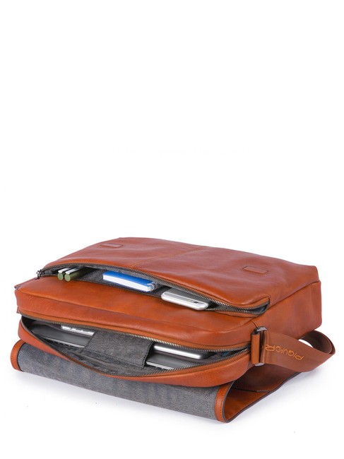 CAMPIONARIO - BLACK SQUARE Leather messenger for 14" laptop ORANGE - Work Briefcases