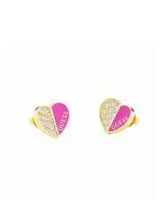 GUESS LOVELY GUESS Heart earrings with crystals yellow gold/fuchsia - Earrings - 2