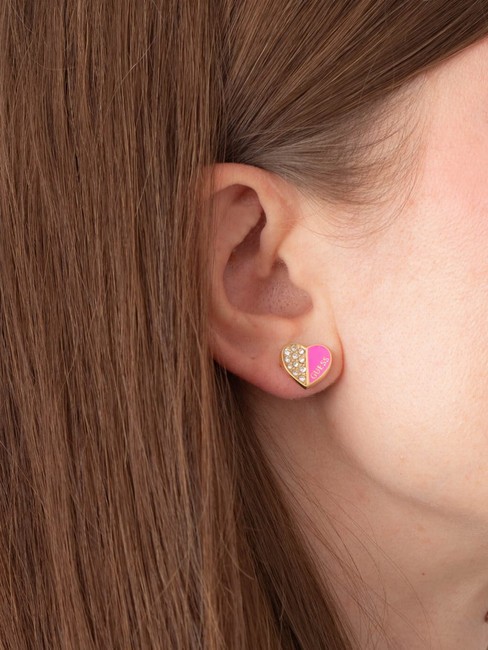 LOVELY GUESS Heart earrings with crystals yellow gold/fuchsia - Earrings
