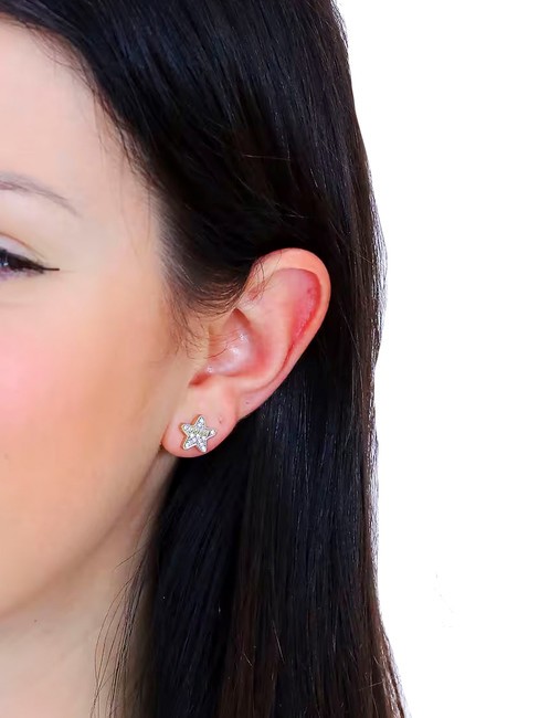 STUDS PARTY Star earrings with crystals yellow gold - Earrings