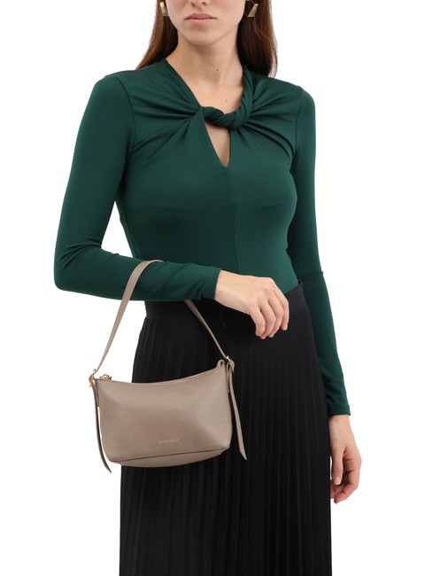 CHERRY Small leather shoulder bag warm taupe - Women’s Bags