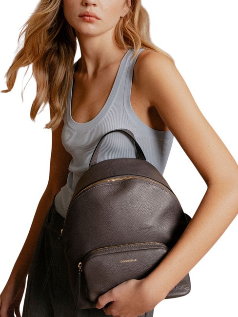 JEN Round leather backpack with pocket slate - Women’s Bags