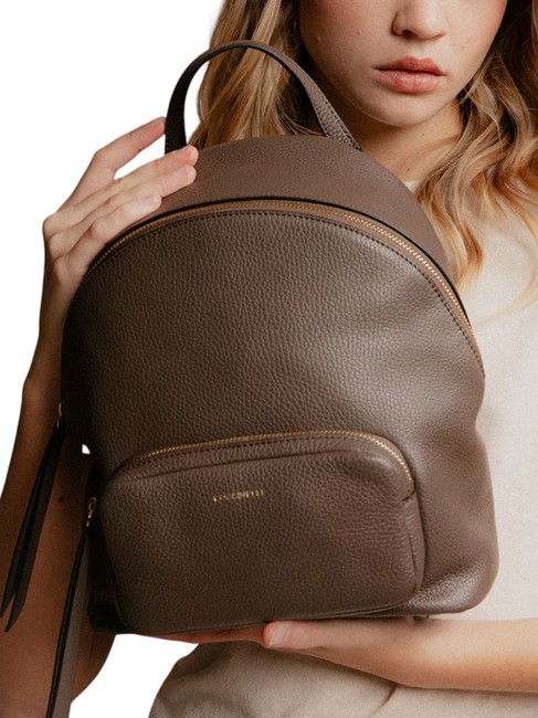 JEN Round leather backpack with pocket ebony - Women’s Bags