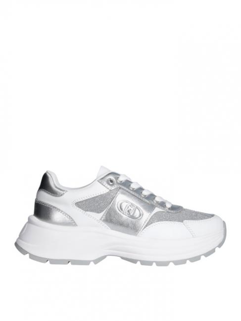 EVA 02 Leather and lurex sneakers white/silver - Women&rsquo;s shoes