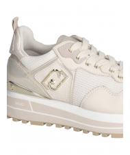 LIUJO MAXI WONDER 01 Platform sneakers in leather and mesh ivory - Women’s shoes - 5