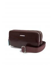 PIQUADRO BLUE SQUARE Mini leather bag 3 zips MAHOGANY - Tablet holder& Organizer - 2