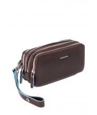 PIQUADRO BLUE SQUARE Mini leather bag 3 zips MAHOGANY - Tablet holder& Organizer - 3