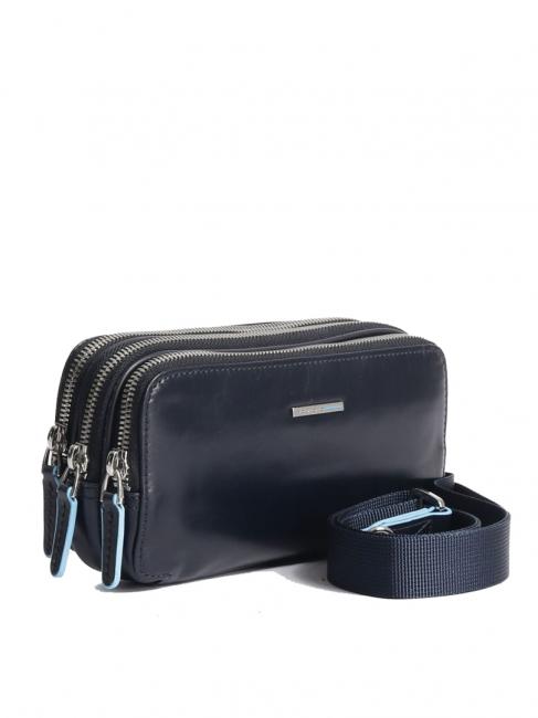 BLUE SQUARE Mini leather bag 3 zips blue - Tablet holder& Organizer