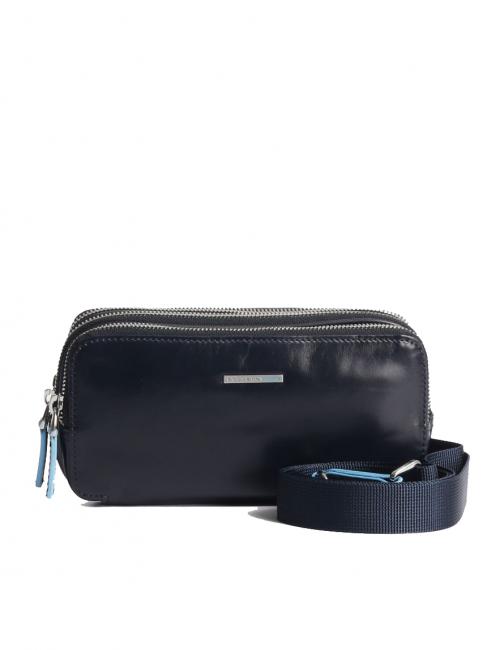 BLUE SQUARE Mini leather bag 3 zips blue - Tablet holder& Organizer