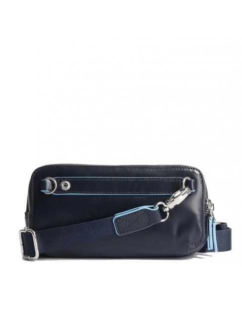 BLUE SQUARE Mini leather bag 3 zips blue - Tablet holder& Organizer