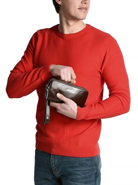 BLUE SQUARE Mini leather bag 3 zips blue - Tablet holder& Organizer