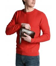 PIQUADRO BLUE SQUARE Mini leather bag 3 zips blue - Tablet holder& Organizer - 5