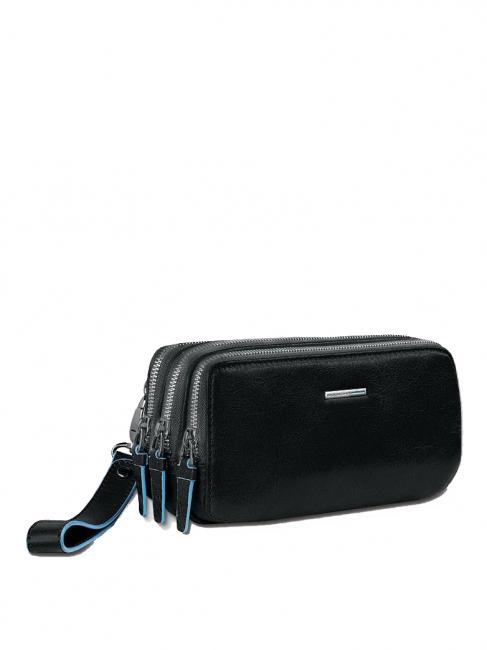 BLUE SQUARE Mini leather bag 3 zips Black - Tablet holder& Organizer