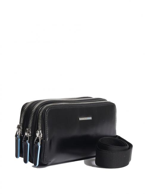 BLUE SQUARE Mini leather bag 3 zips Black - Tablet holder& Organizer
