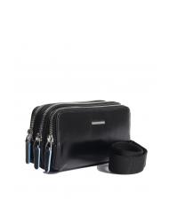 PIQUADRO BLUE SQUARE Mini leather bag 3 zips Black - Tablet holder& Organizer - 3