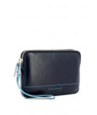 PIQUADRO BLUE SQUARE Leather clutch with cuff blue - Over-the-shoulder Bags for Men - 2
