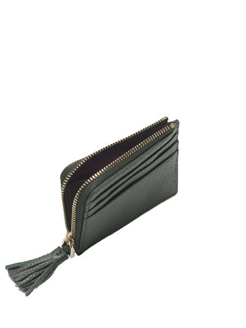 TASSEL Card holder with zip in hammered leather seaweed - Women&rsquo;s Wallets