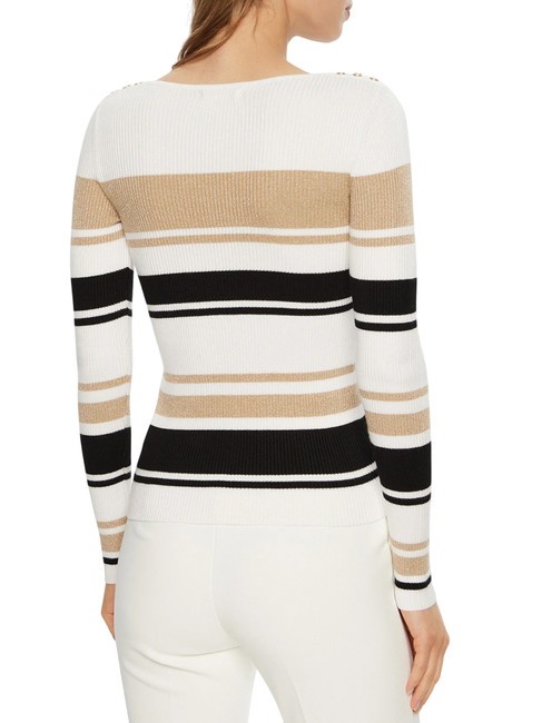 EVIE STRIPED  Striped shirt white black gold str - Women's Sweaters