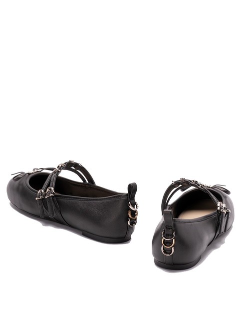 GIOIA Leather ballerinas with two straps black limousine - Women’s shoes