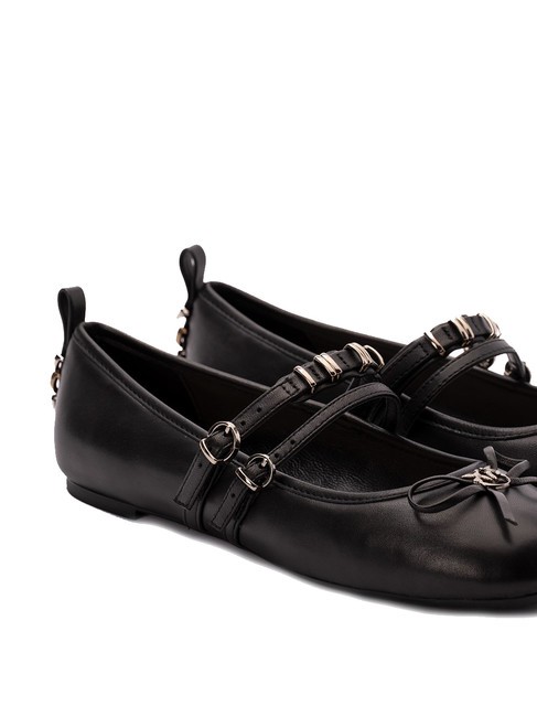 GIOIA Leather ballerinas with two straps black limousine - Women’s shoes