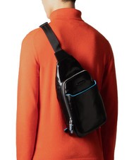 PIQUADRO BLUE SQUARE Leather one-shoulder backpack Black - Over-the-shoulder Bags for Men - 5