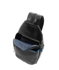 PIQUADRO BLUE SQUARE Leather one-shoulder backpack Black - Over-the-shoulder Bags for Men - 5