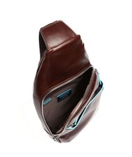 PIQUADRO BLUE SQUARE Leather one-shoulder backpack MAHOGANY - Over-the-shoulder Bags for Men - 4