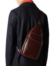 PIQUADRO BLUE SQUARE Leather one-shoulder backpack MAHOGANY - Over-the-shoulder Bags for Men - 5