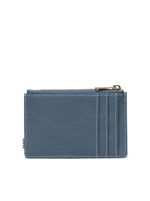 OSCAR Flat card holder with zip blue mirage/white stitch - Men&rsquo;s Wallets