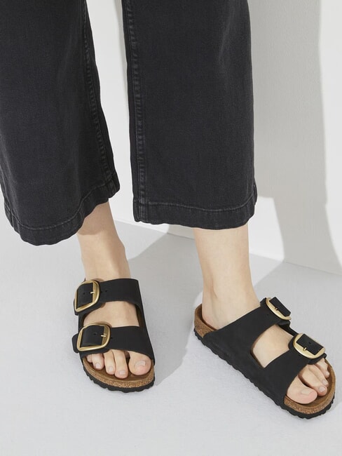 ARIZONA BIG BUCKLE Nubuck leather slipper sandal black - Women&rsquo;s shoes